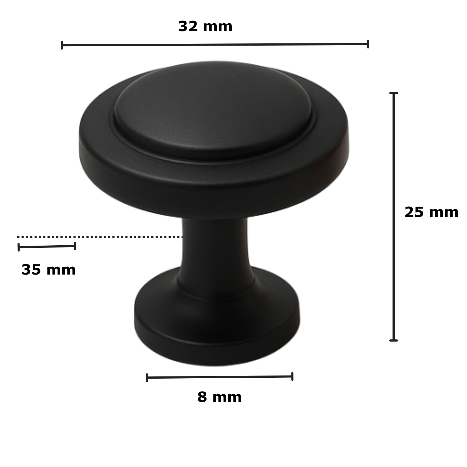 10X Deurknop 32mm Zwart – Memphis - BY MJM - GMJ24-10