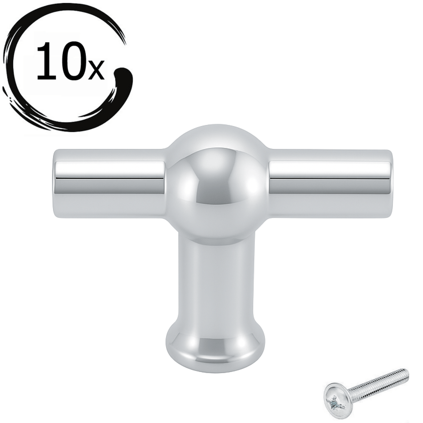 10X Deurknop 48mm Chroom – Kansas T - greep - BY MJM - GMJ54-10