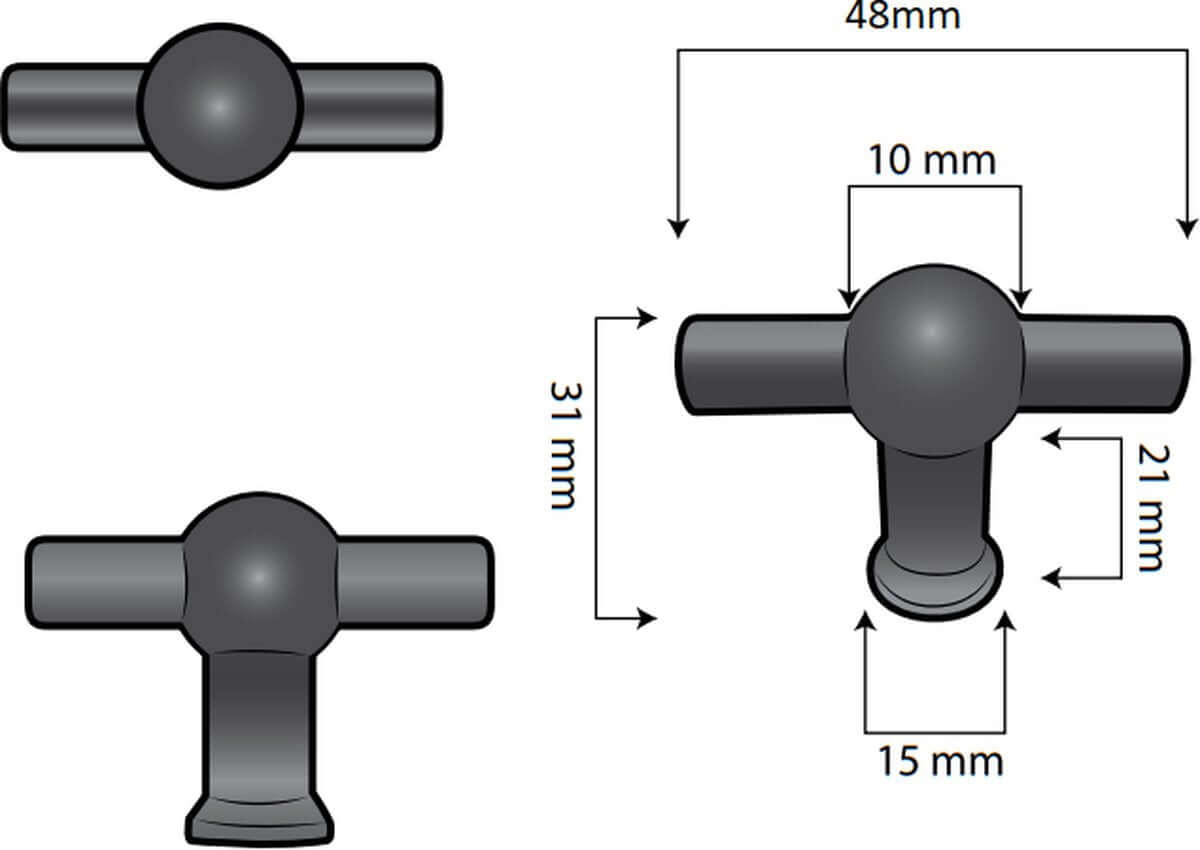 10X Deurknop 48mm Zwart – Kansas - BY MJM - GMJ27-10