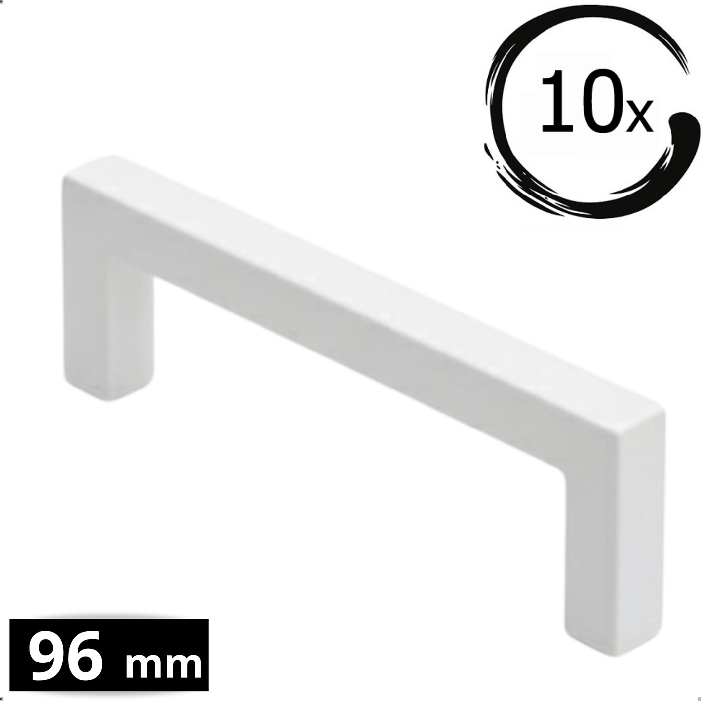 Set 10 witte RVS handgrepen Dallas 96mm boormaat met rechte moderne vorm