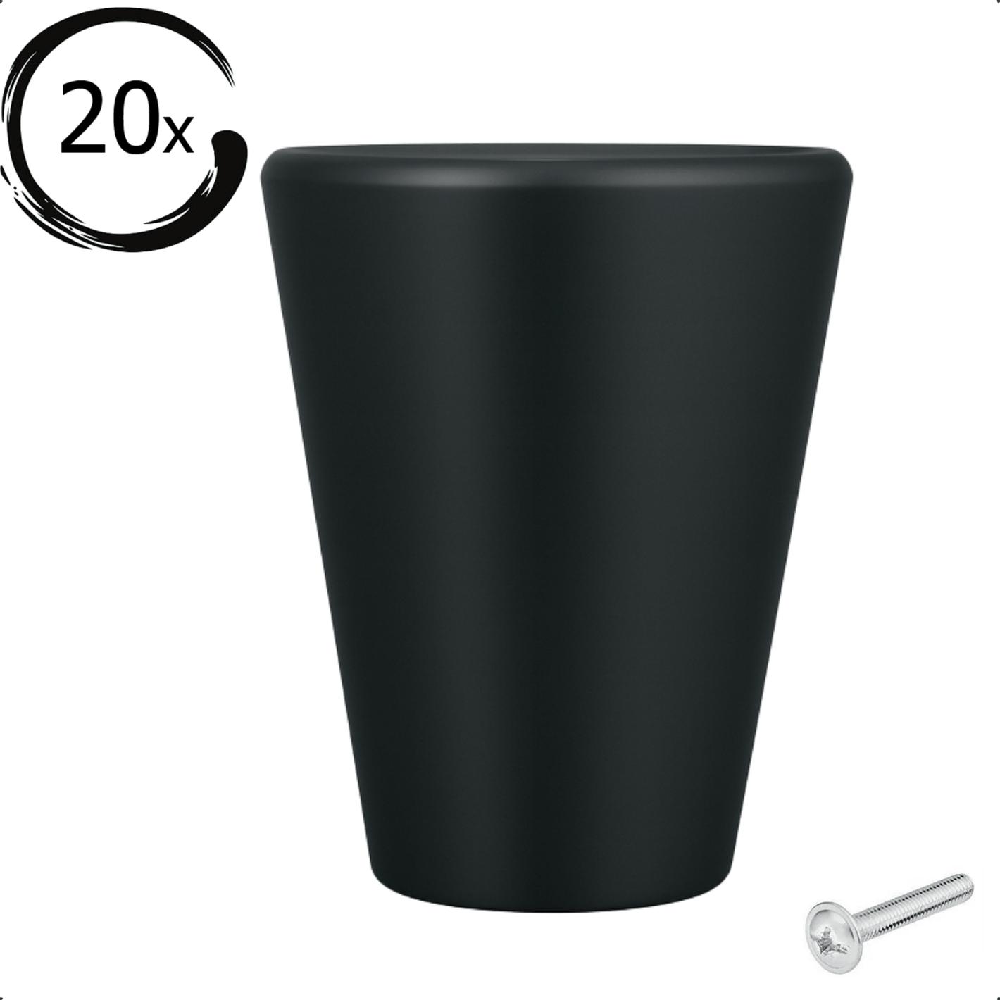 20X Deurknop 19mm Zwart – Akron - BY MJM - GMJ76-20