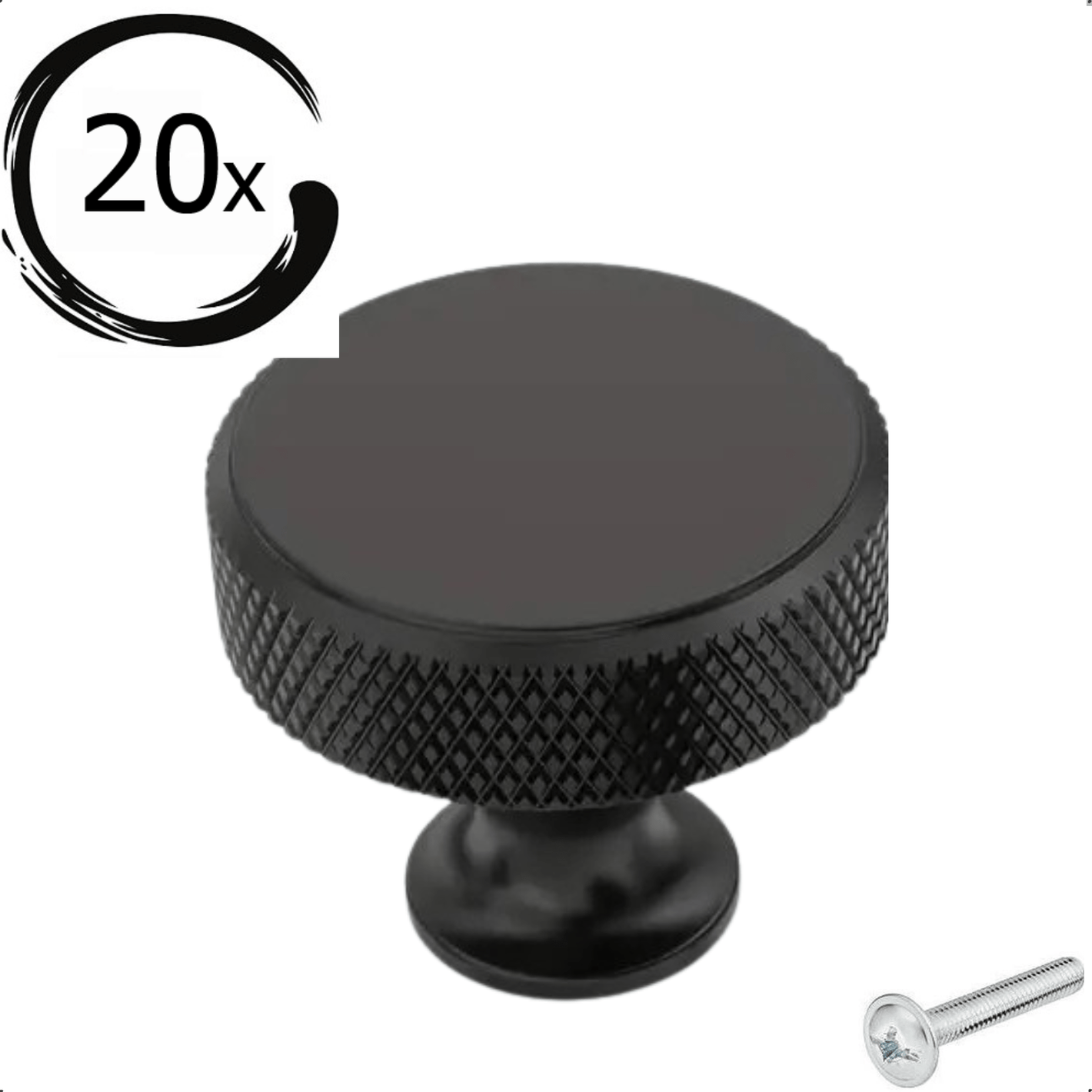 20X Deurknop 30mm Aluminium Zwart – Lowell - BY MJM - GMJ103-20