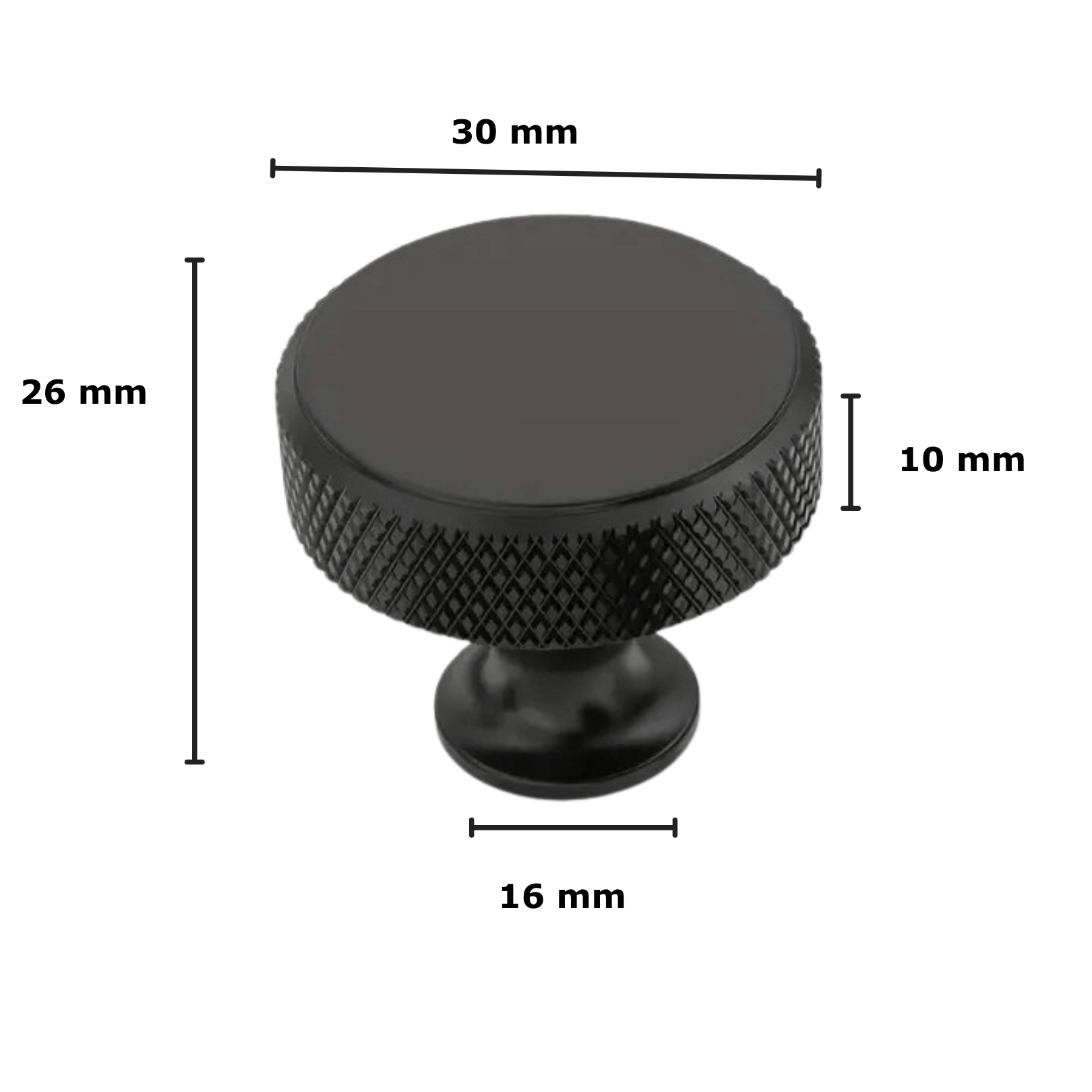 20X Deurknop 30mm Aluminium Zwart – Lowell - BY MJM - GMJ103-20