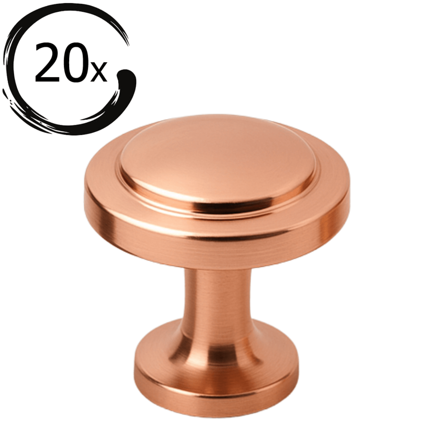 Ronde meubelknop Memphis 32mm rose goud met ronde bovenkant en compacte voet, set van 20 stuks