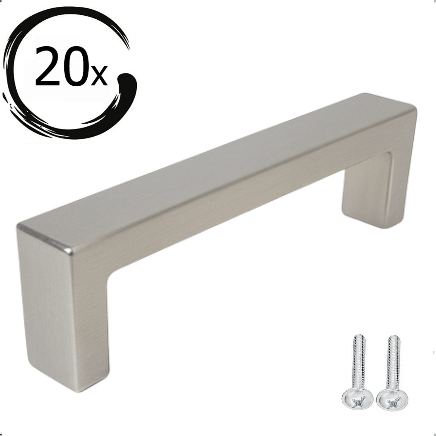 Set van 20 RVS handgrepen Atlanta 128mm met afgeronde vorm en bijbehorende bevestigingsschroeven