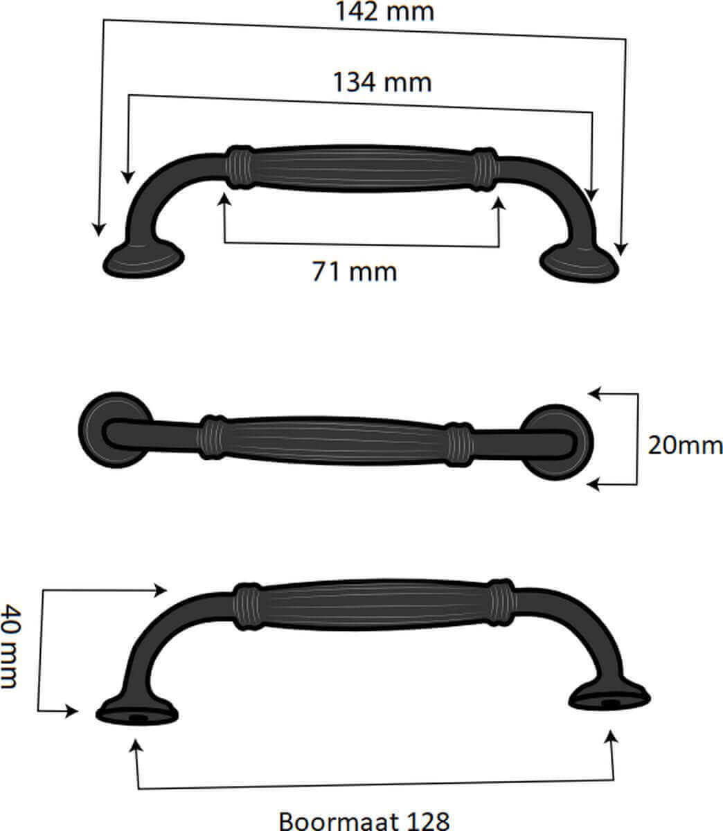 20X Handgreep 128mm Zwart – Norfolk - BY MJM - GMJ37-20