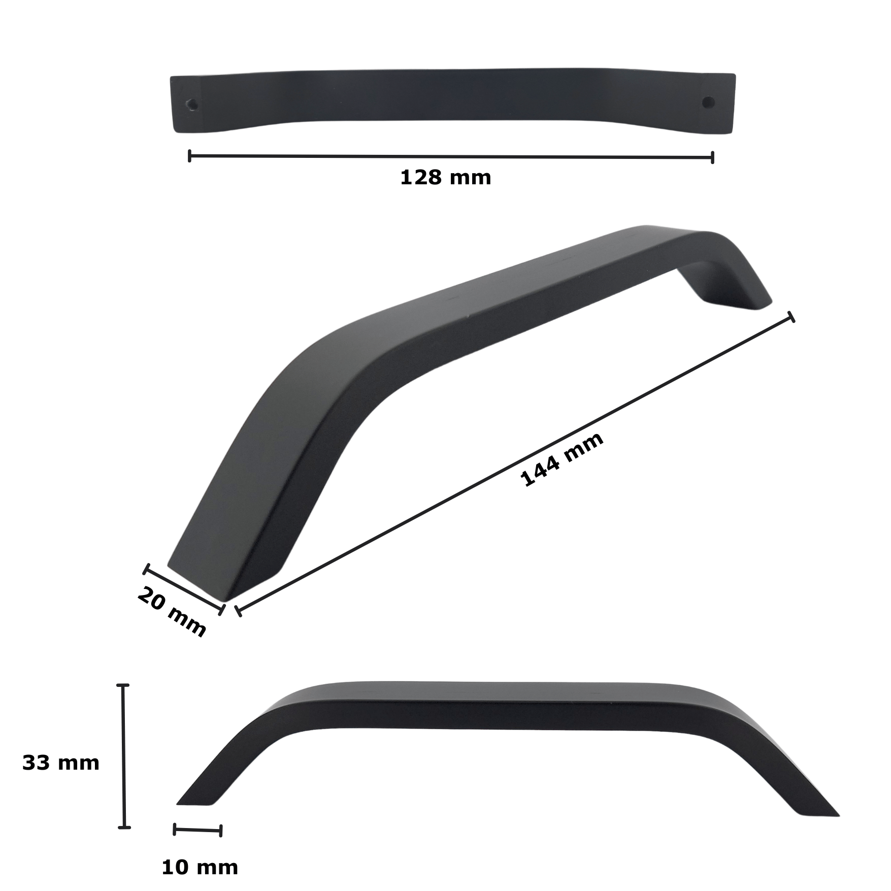 20X Handgreep 128mm Zwart – Tulsa - BY MJM - GMJ12-20