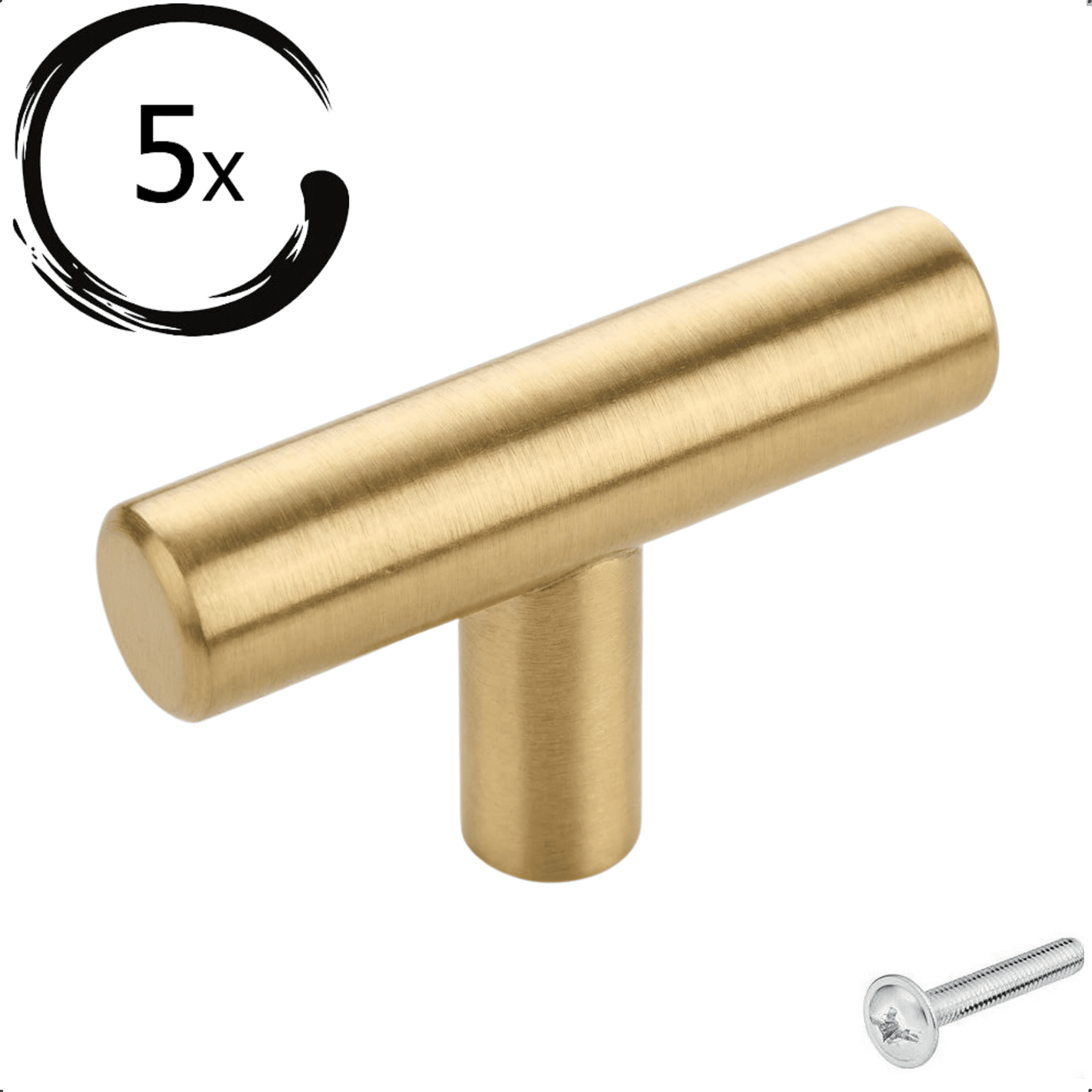 5X Deurknop 50mm RVS Goud – Denver - BY MJM - GMJ121-5