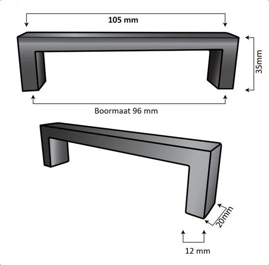 Handle 128 mm Robust stainless steel