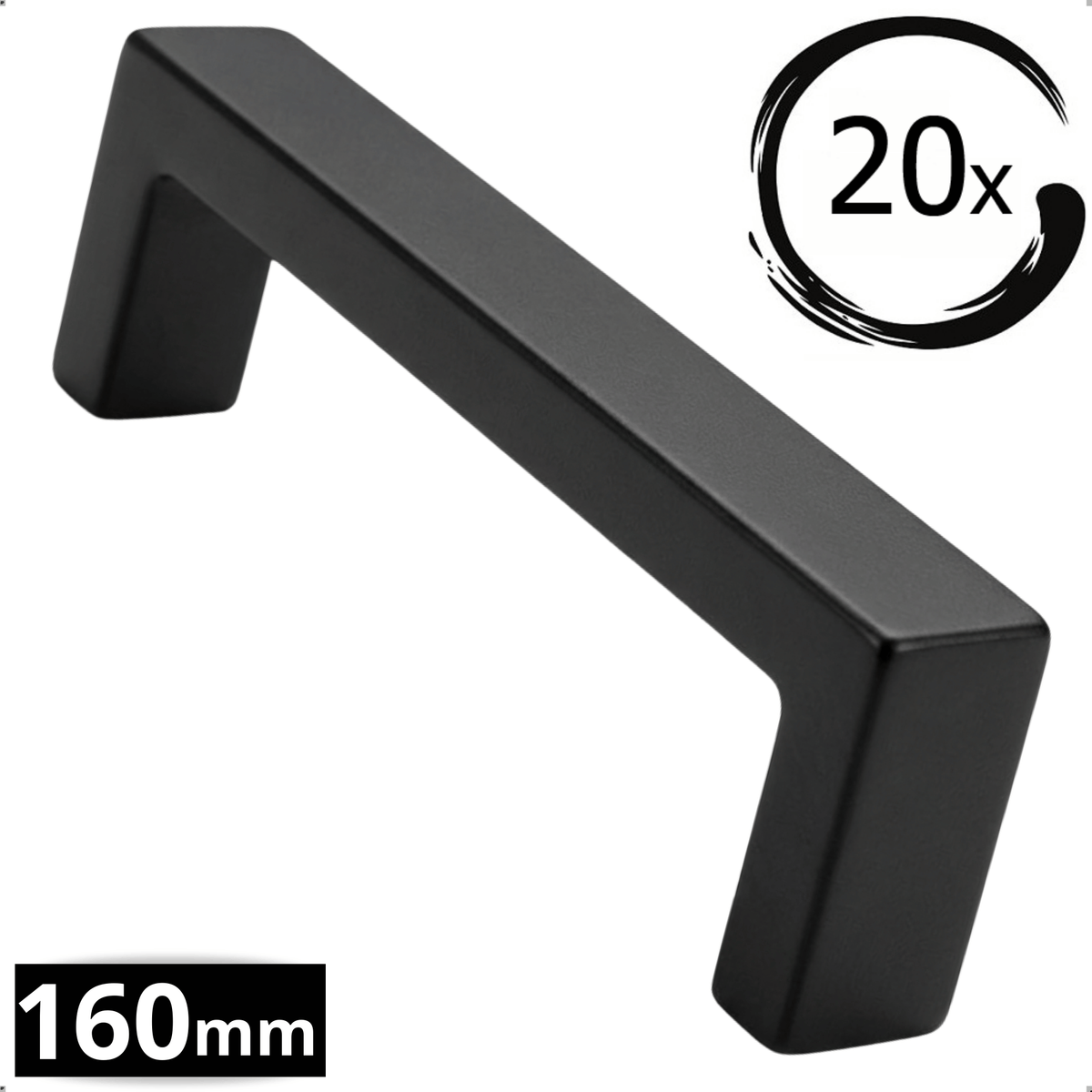 20X Handgreep 160mm RVS Zwart Atlanta – Mat zwarte afgeronde handgreep set voor keuken en kast